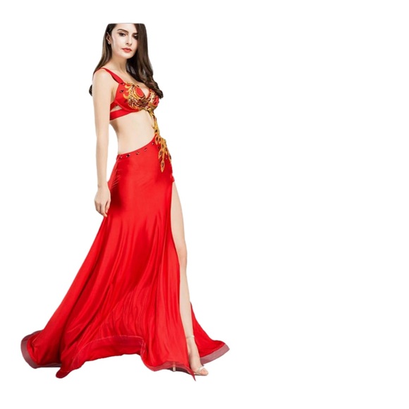ROYAL SMEELA Belly Dance Dress Costume Dancer Red Gold size S/M NEW w/ Defect - Picture 4 of 15